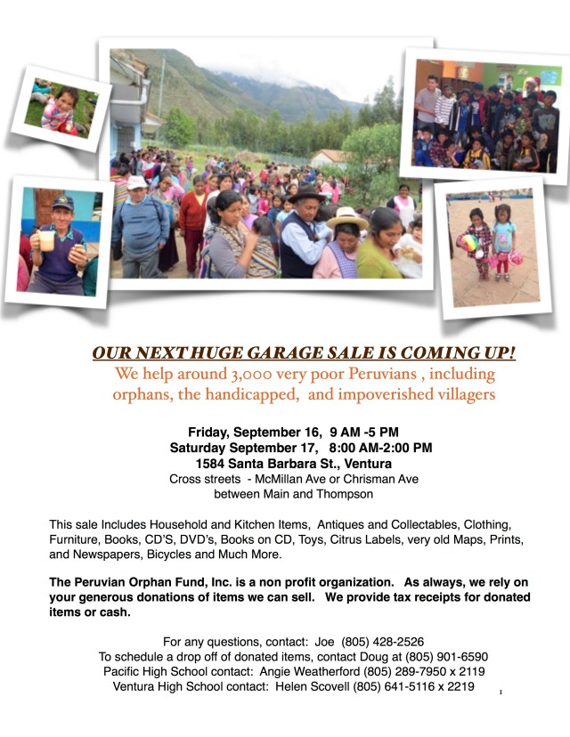 Garage Sale Fundraiser  September 16-17 2016