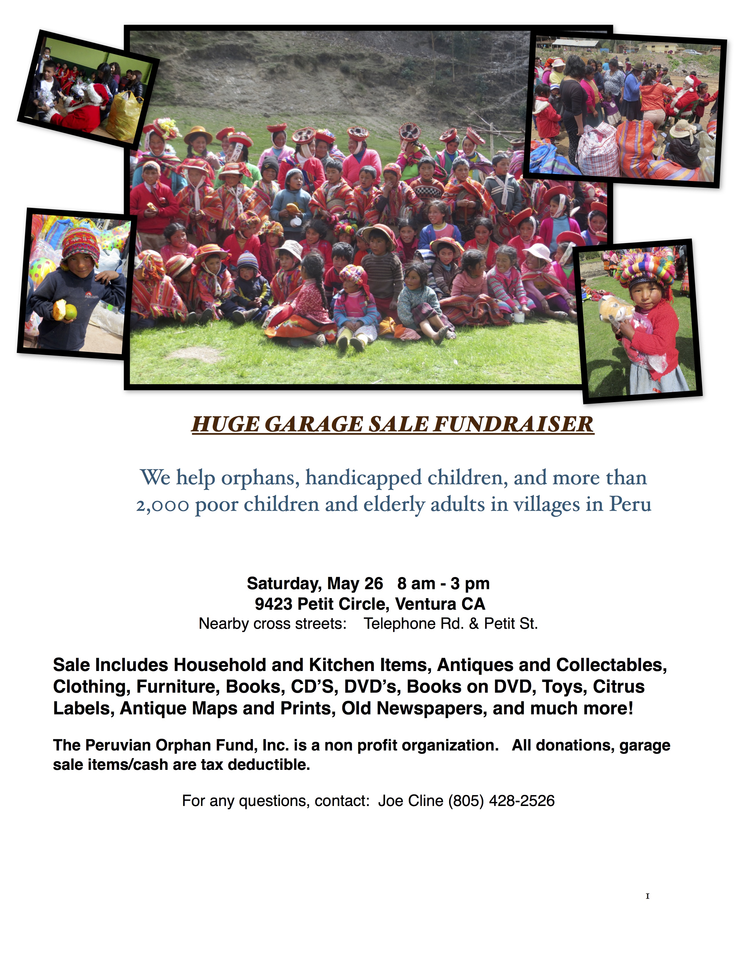 Garage Sale Fundraiser May 26, 2018